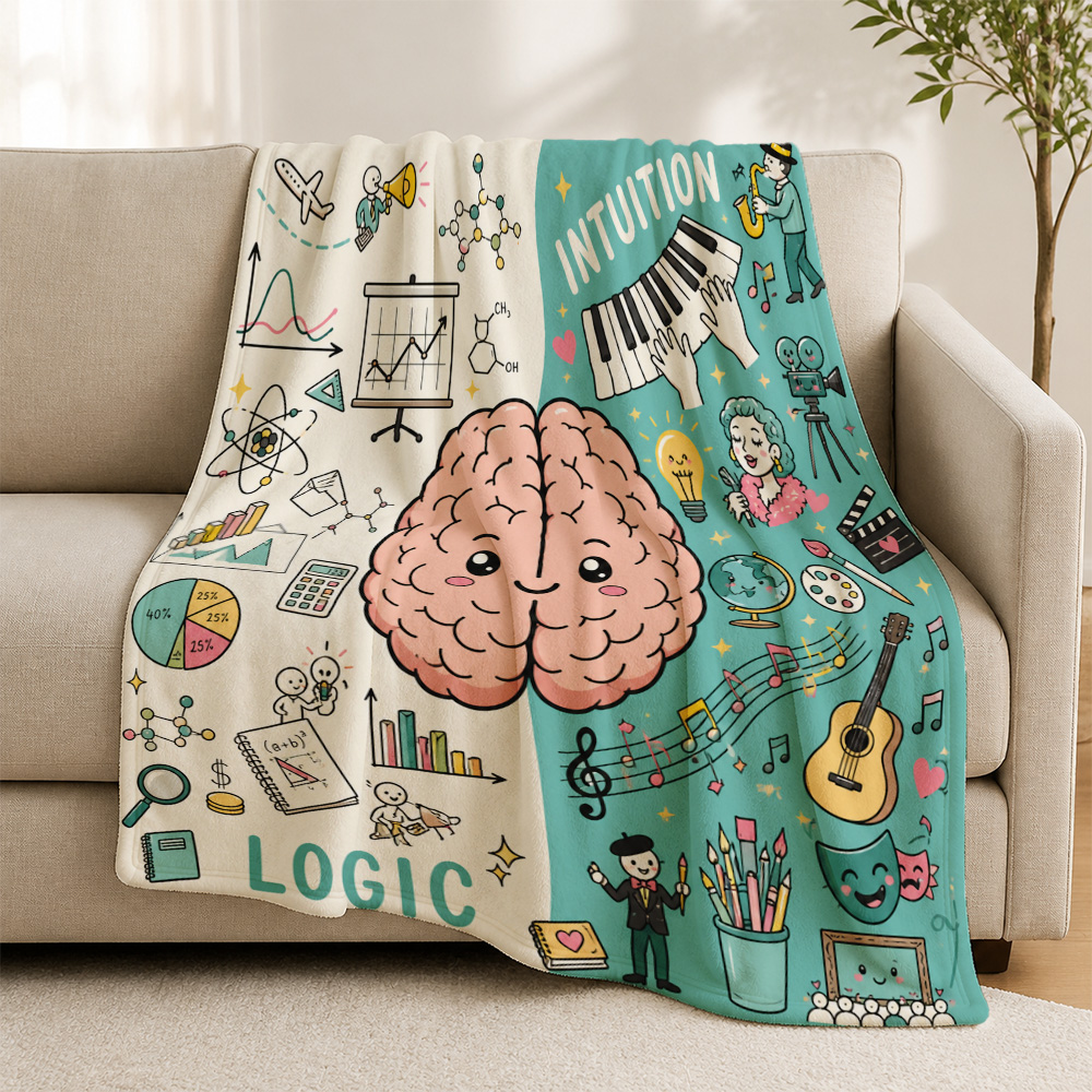 Science Nursery - ผ้าห่มลายศิลปะวิทยาศาสตร์ Funky Brain Logic Intuition สำหรับตกแต่งห้องเรียนหรือห้องเด็กสไตล์โบโฮ