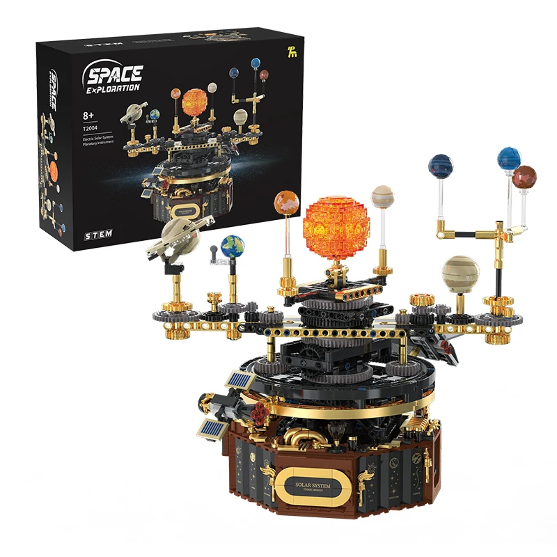 Solar System Orrery - บล็อกตัวต่อ STEM, ชุดโมเดลระบบสุริยะแบบเทคนิค, 1098 ชิ้น ชุดตัวต่อไฟฟ้าแบบมีไฟ,