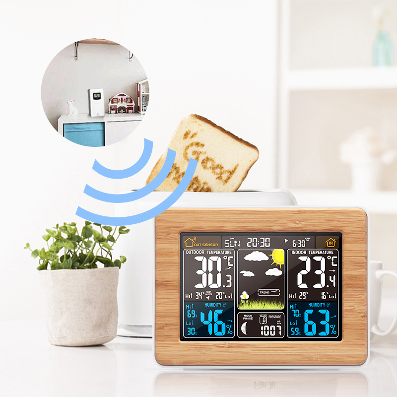 Weather Station Indoor - FanJuนาฬิกาปลุกอุณหภูมิความชื้นดิจิตอลไร้สายบารอมิเตอร์พยากรณ์อากาศสถานีนาฬิกาอิเล็กทรอนิกส์โต๊ะนาฬิกา