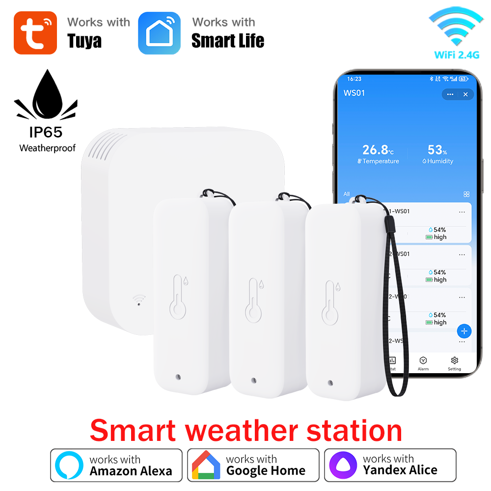 Weather Station Indoor - สถานีตรวจอากาศอัจฉริยะ Tuya WIFI พร้อมเซ็นเซอร์วัดอุณหภูมิและความชื้นแบบดิจิตอลไร้สายสำหรับภายในอาคาร และเซ็นเซอร์ภายนอกอาคารหลายจุด รองรับ