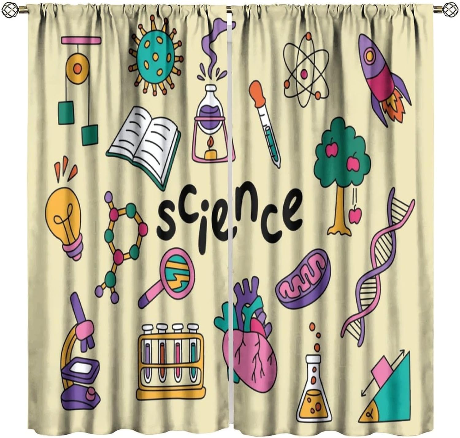 ผ้าม่านธีมวิทยาศาสตร์ 2 ชิ้น ส - Science Nursery บทวิจารณ์และราคา